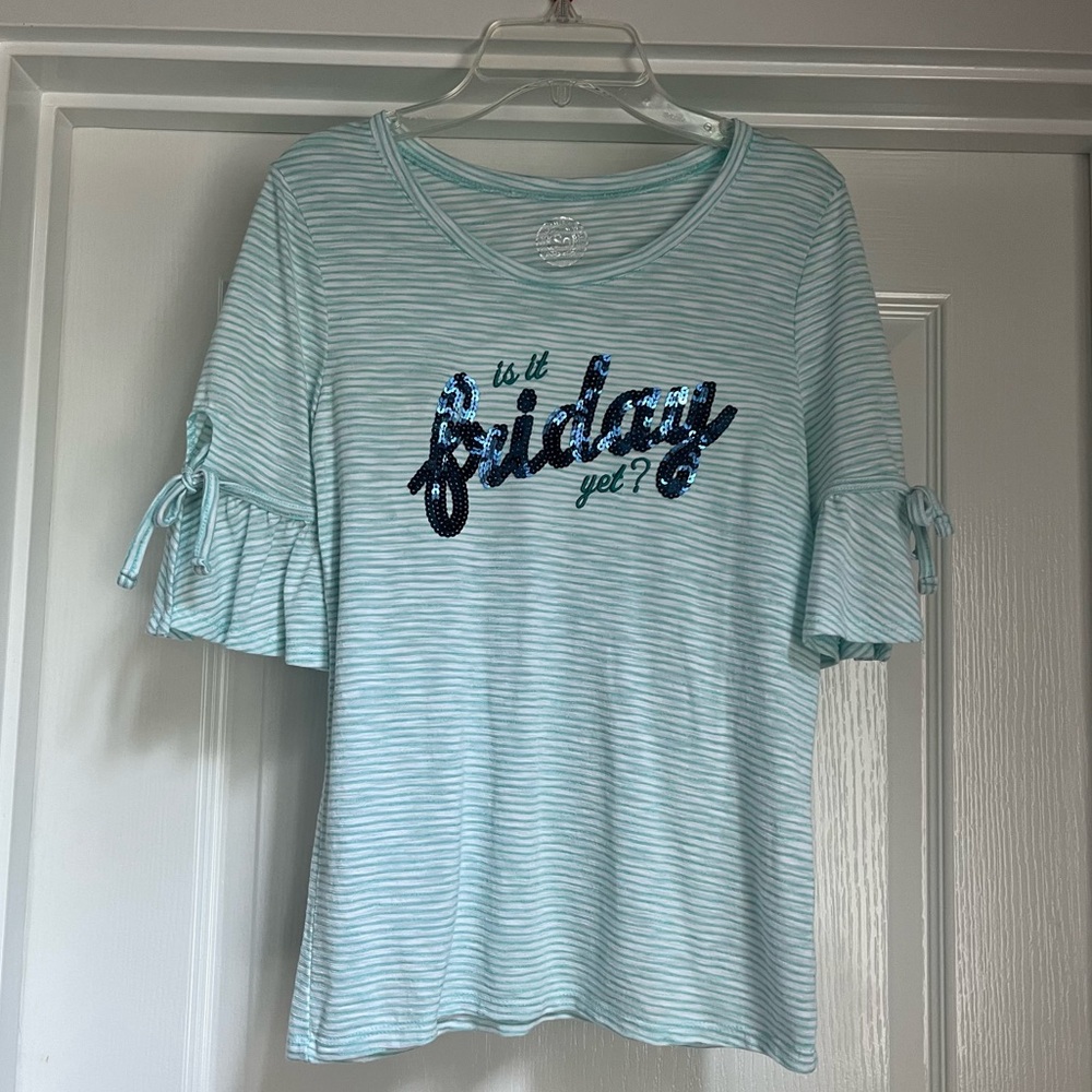 SO Teal and White Striped Top